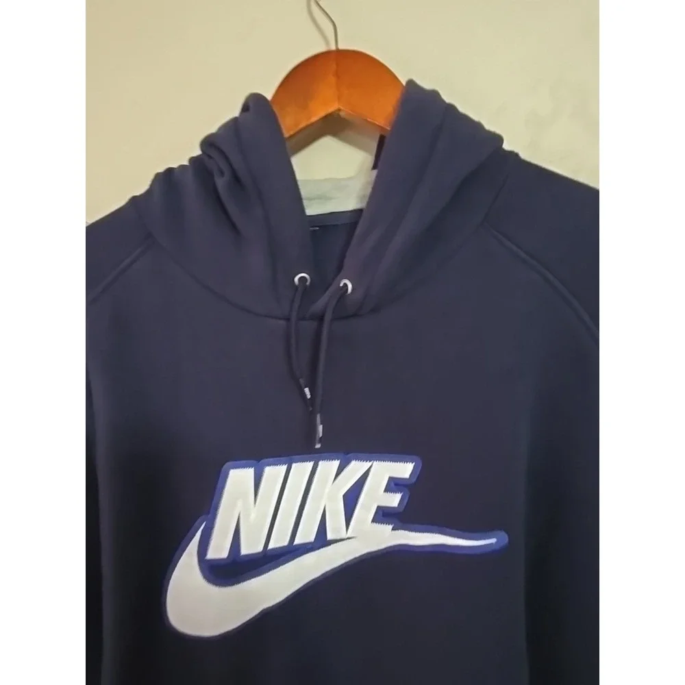 Vtg 90s Nike Hoodie Men's XL Bllue Navy Spellout Pullover  Sweatshirt‎ 90s Retro